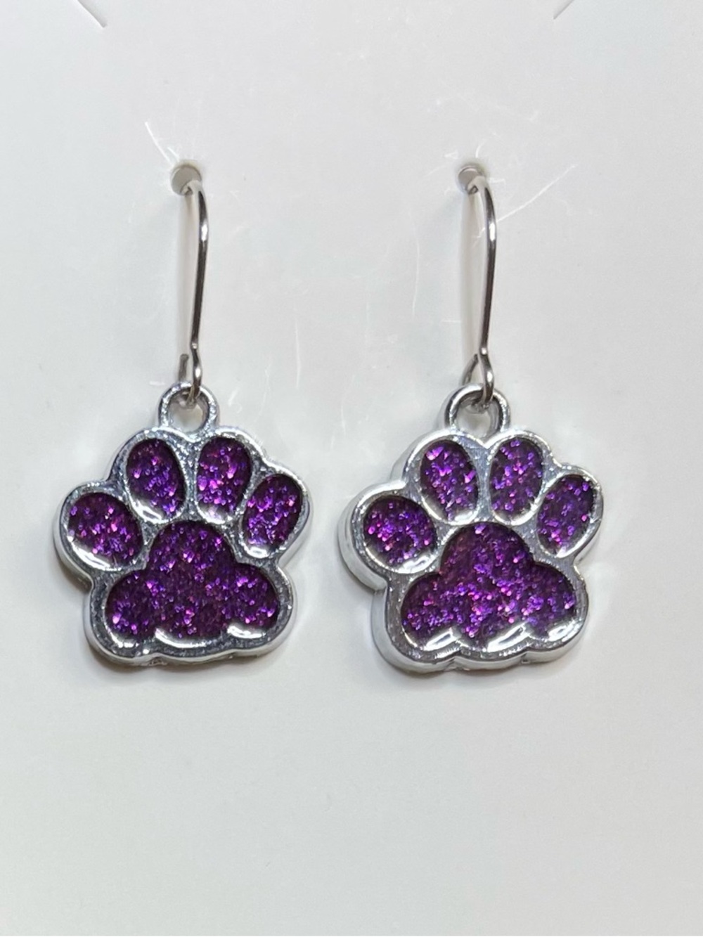 Purple Paw Glitter Drop Earrings - Women Jewelry